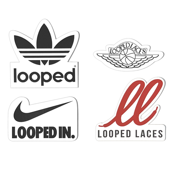 Looped Laces 4-pack sticker pack with Adidas, Air Jordan and Nike style stickers