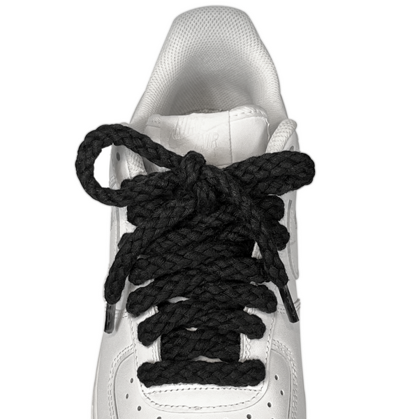 Looped Laces black jumbo thick braided rope shoelaces tied in Air Force 1 sneakers