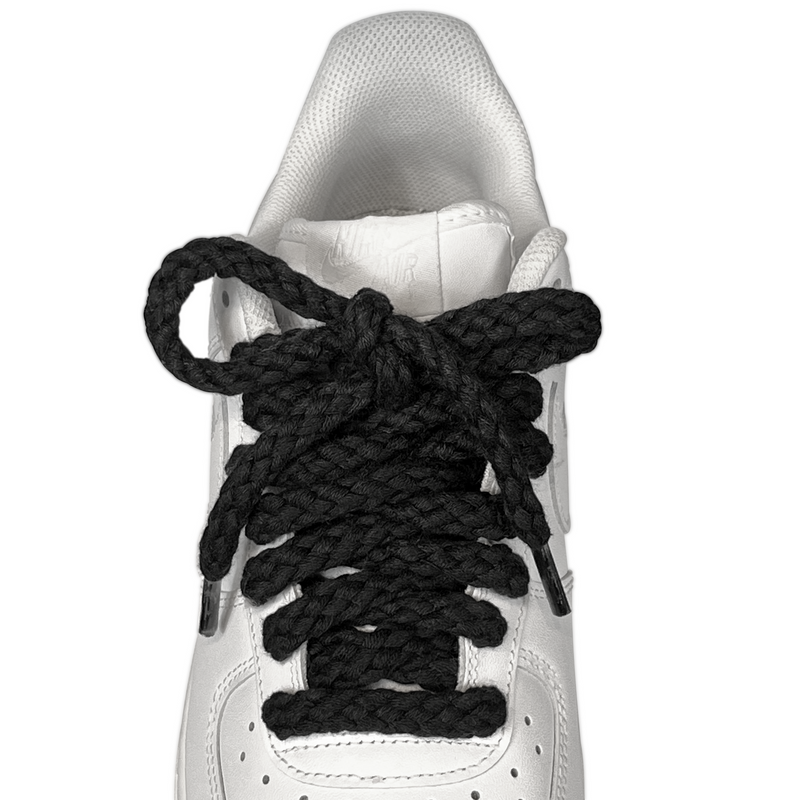 Looped Laces black jumbo thick braided rope shoelaces tied in Air Force 1 sneakers
