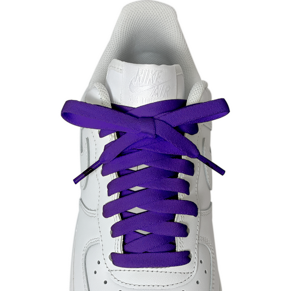 Looped Laces Court Purple flat shoelaces tied in white Nike Air Force 1 Low