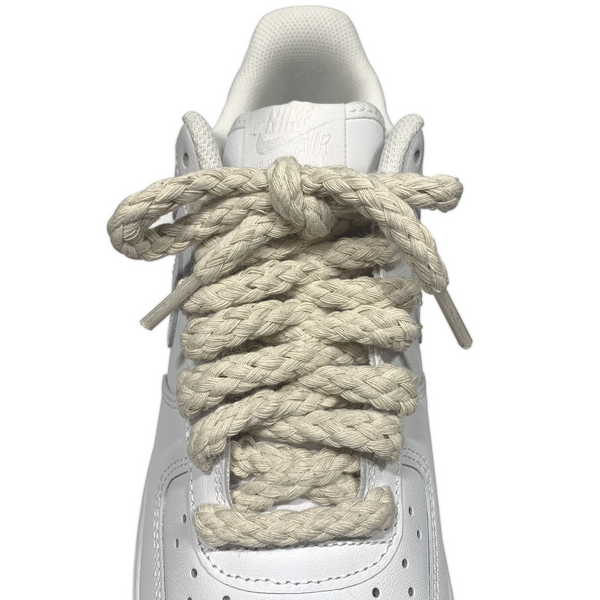 Looped Laces jumbo thick braided rope cream shoelaces tied in Air Force 1 sneakers