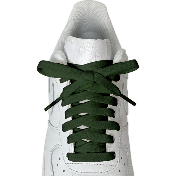 Looped Laces dark camo green flat shoelaces tied in white Nike Air Force 1 Low