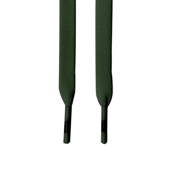 Looped Laces dark camo green flat shoelaces hanging