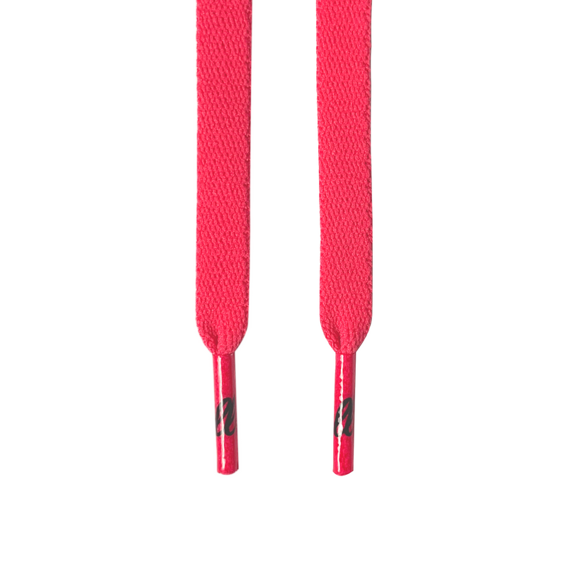 Looped Laces Racer Pink hot pink flat shoelaces hanging