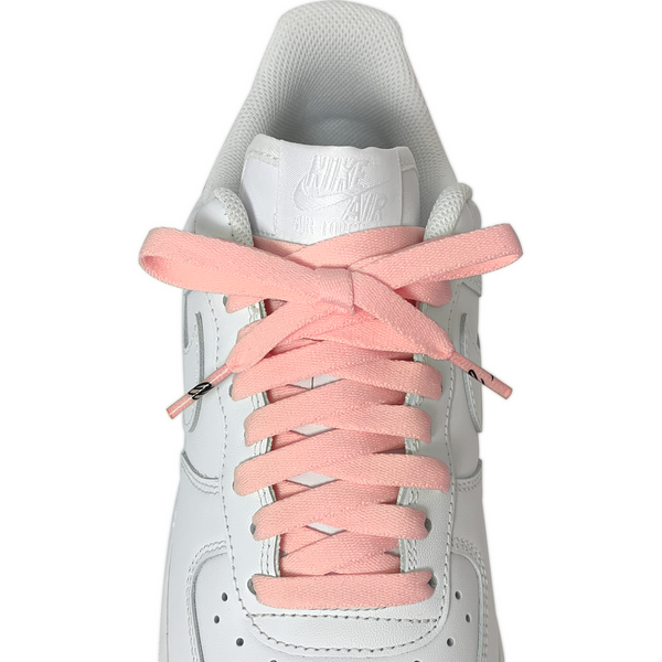 Looped Laces Blush light pink flat shoelaces tied in white Nike Air Force 1 Low