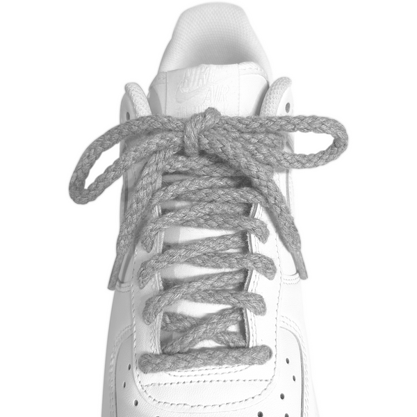 Looped Laces light grey braided rope shoelaces tied in white Nike Air Force 1 Low