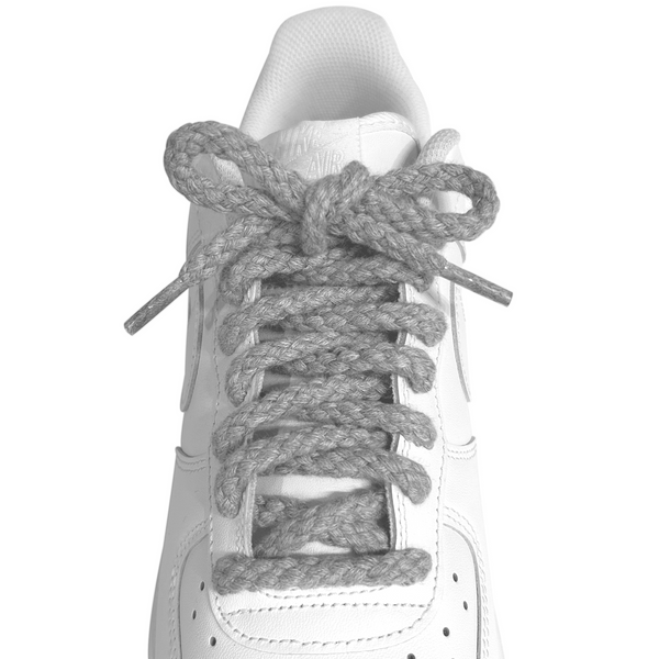  Looped Laces light grey thick braided rope shoelaces tied in white Nike Air Force 1 Low