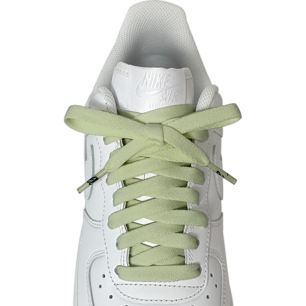 Looped Laces Seafoam light green shoelaces tied in white Nike Air Force 1 Low