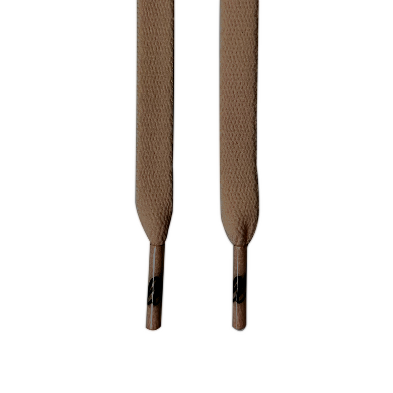 Looped Laces Mocha Brown flat shoelaces hanging