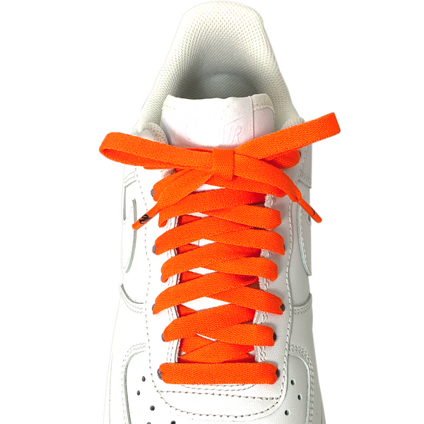 Looped Laces Orange Blaze flat shoelaces tied in white Nike Air Force 1 Low