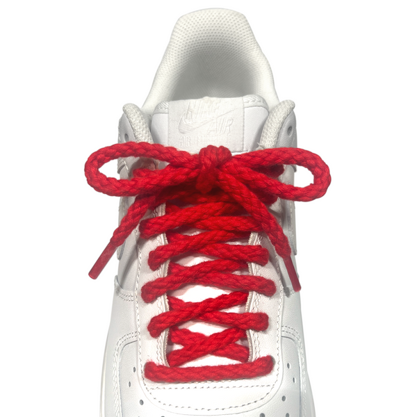  Looped Laces red braided rope shoelaces tied in white Nike Air Force 1 Low