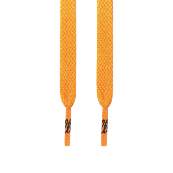 Looped Laces Union Gold light orange flat shoelaces hanging