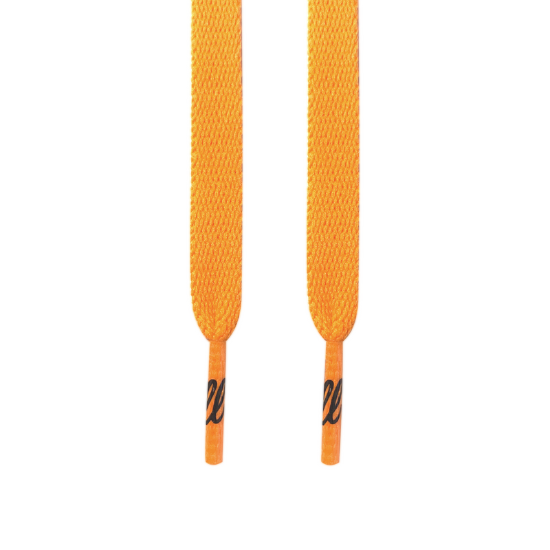 Looped Laces Union Gold light orange flat shoelaces hanging