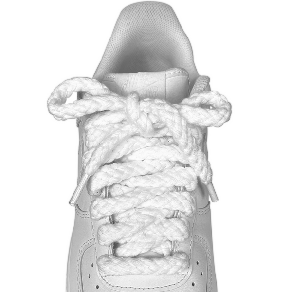 Looped Laces white jumbo thick braided rope shoelaces tied in Air Force 1 sneakers