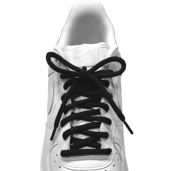  Looped Laces black braided rope shoelaces tied in white Nike Air Force 1 Low