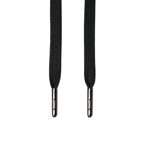 Looped Laces black waxed shoelaces hanging