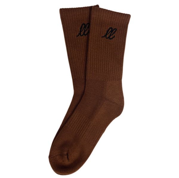 Looped Laces Cozy Cocoa chocolate brown Nike style crew socks stacked