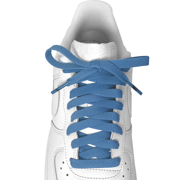Looped Laces Cobalt Blue light blue flat shoelaces tied in white Nike Air Force 1 Low