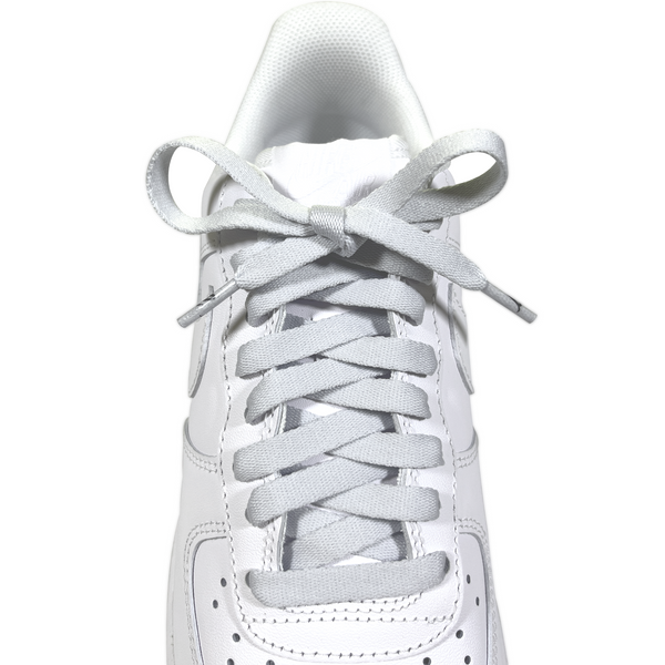 Looped Laces Slate Grey flat shoelaces tied in white Nike Air Force 1 Low
