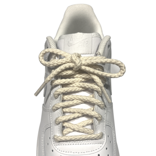 Looped Laces braided rope cream shoelaces tied in white Nike Air Force 1 Low