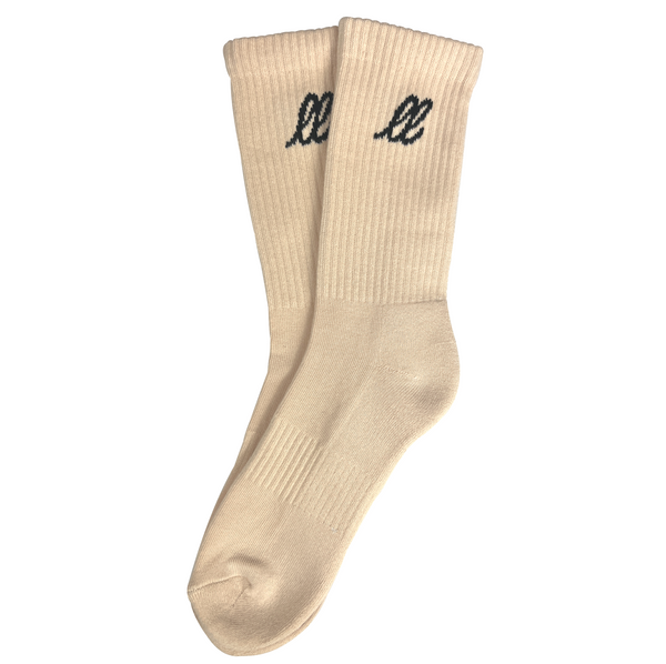 Looped Laces Comfort Cream Nike style crew socks stacked