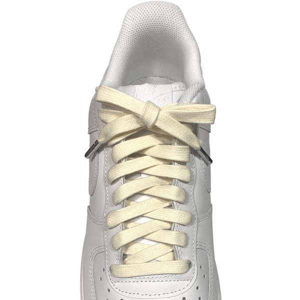 Looped Laces cream waxed shoelaces tied in white Nike Air Force 1 sneaker
