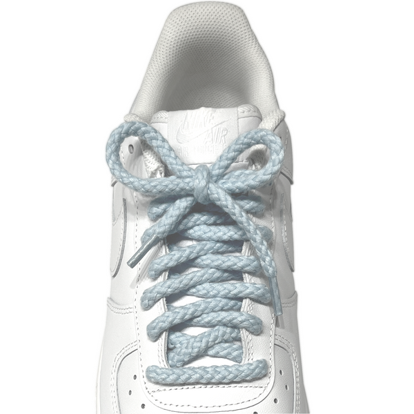 Looped Laces light blue thick braided rope shoelaces tied in white Nike Air Force 1 Low