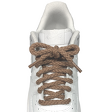 Looped Laces light brown thick braided rope shoelaces tied in white Nike Air Force 1 Low