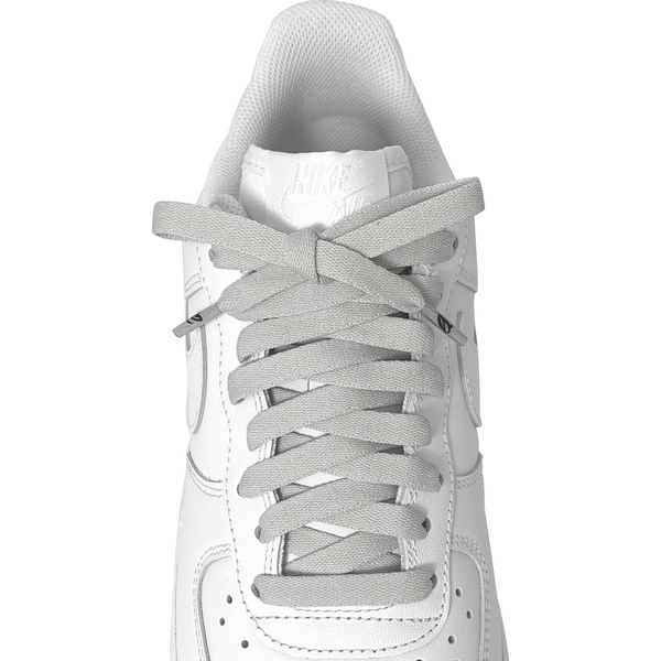 Looped Laces Light Grey flat shoelaces tied in white Nike Air Force 1 Low