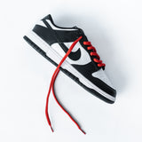 Looped Laces Chicago Red thick oval shoelaces in Nike Dunk Low Panda