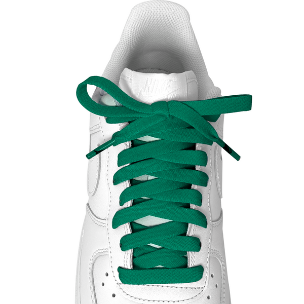 Looped Laces Pine Green flat shoelaces tied in white Nike Air Force 1 Low