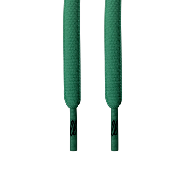 Looped Laces Pine Green oval shoelaces hanging