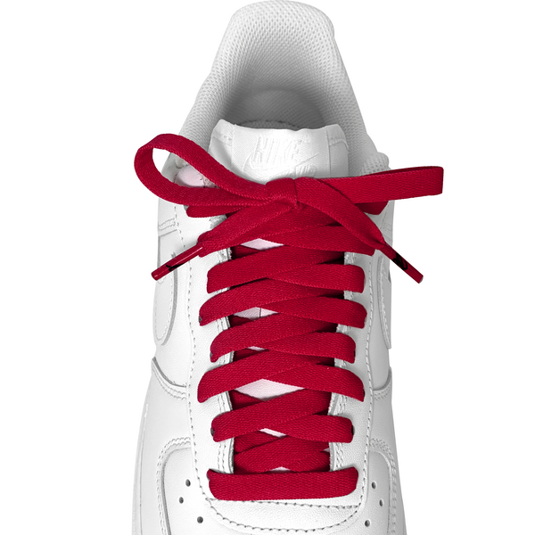 Looped Laces Chicago Red flat shoelaces tied in white Nike Air Force 1 Low