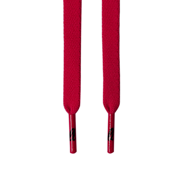 Looped Laces Chicago Red flat shoelaces hanging