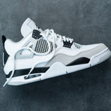 Looped Laces Classic White Rope laces in Air Jordan 4 Military sneaker