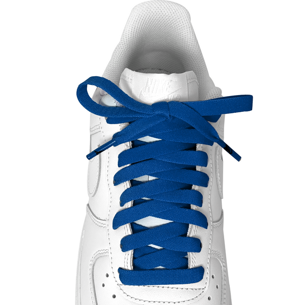 Looped Laces Royal Blue flat shoelaces tied in white Nike Air Force 1 Low
