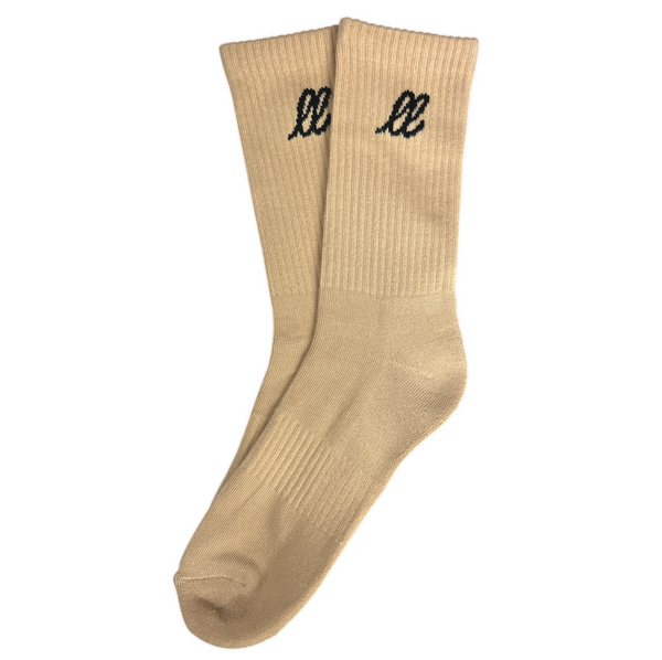 Looped Laces  Soft Sand tan Nike style crew socks stacked