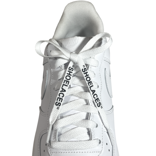 Looped Laces white flat shoelaces in quotes tied in white Nike Air Force 1 Low