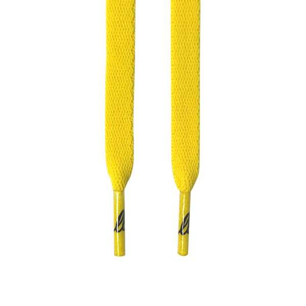 Looped Laces Starlight yellow flat shoelaces hanging